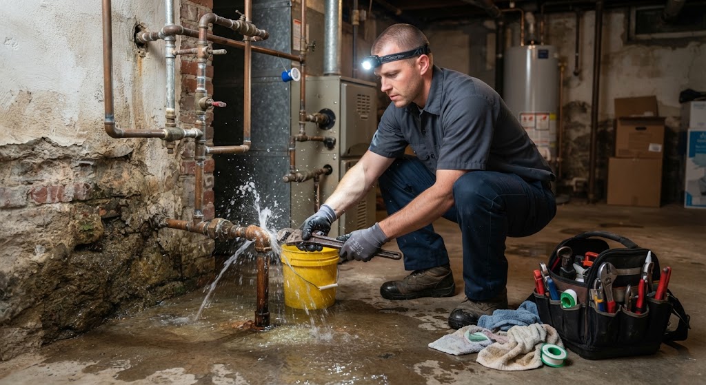 Water actively leaking through a residential ceiling