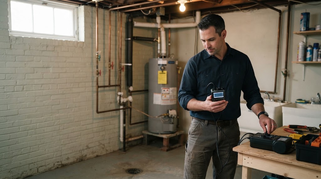 Leak detection equipment being used in a Howell NJ home