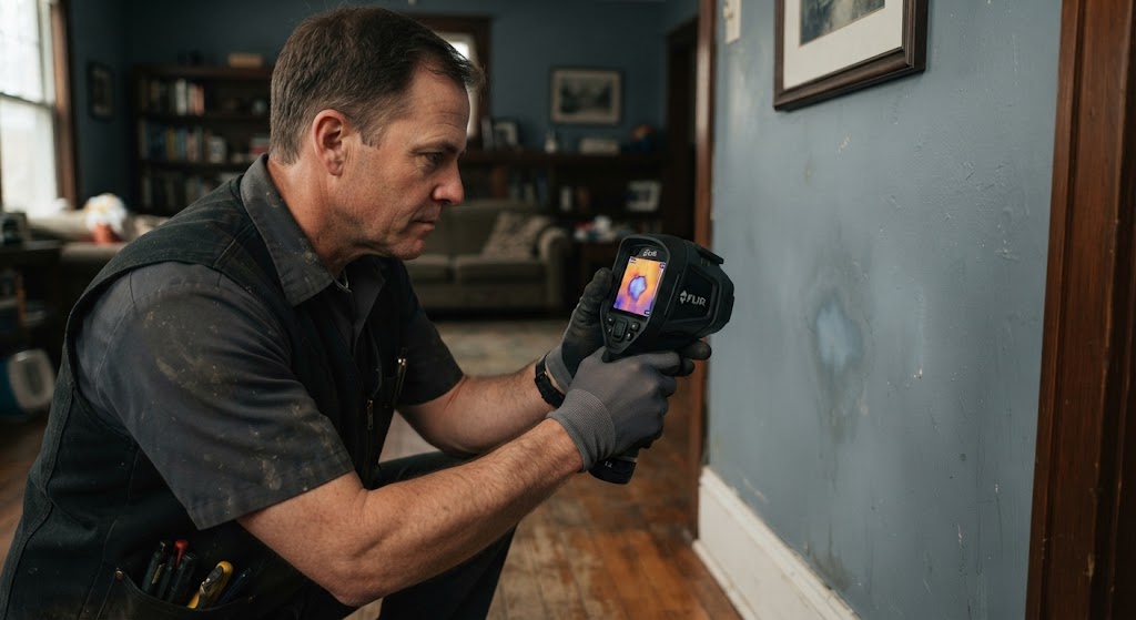 Non-invasive moisture meter used on a wet ceiling